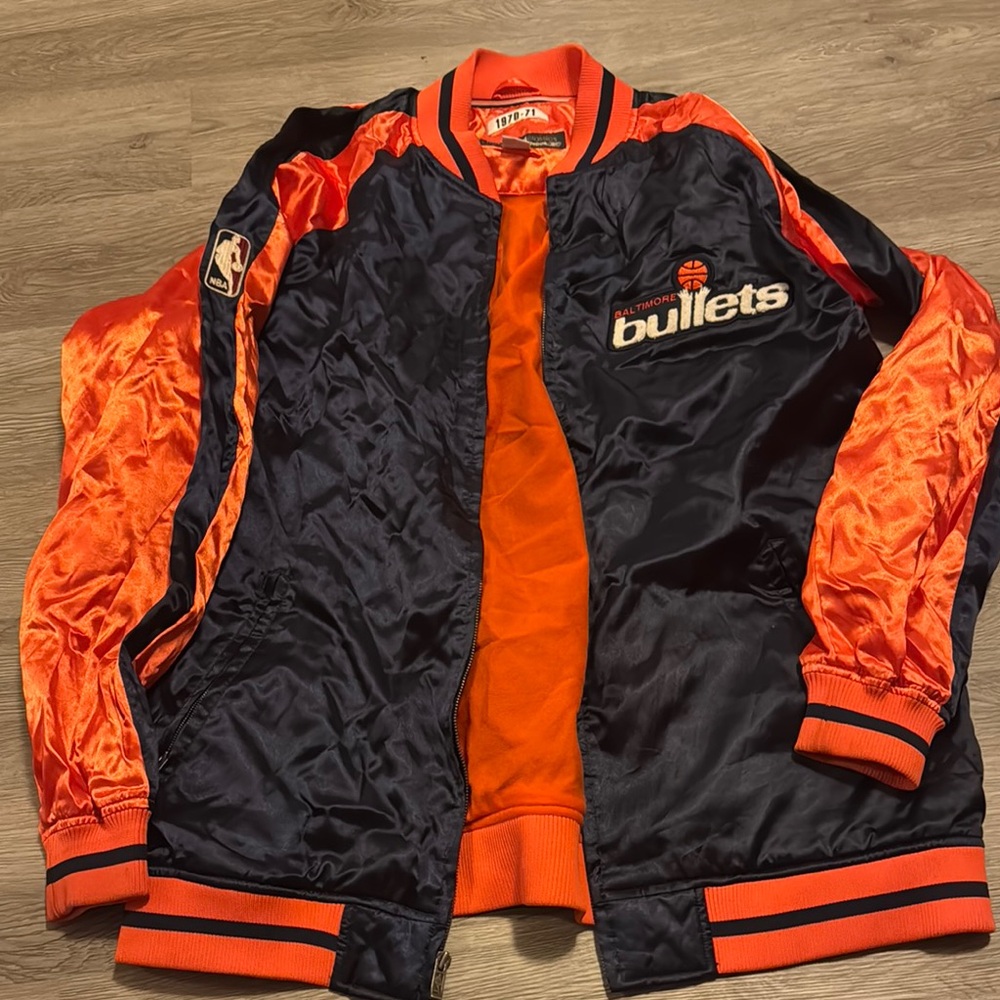 Reebok Blue and Orange Baltimore Bullets Men's Jacket 1970-71 “Throwback”